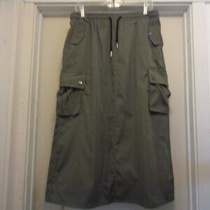 TRENDING DEEP OLIVE KAKHI CARGO MIDI SKIRT X LG